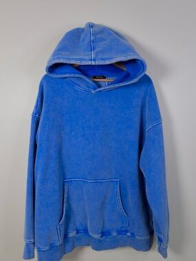 Washed Blue Pullover Hoodie with Kangaroo Pocket